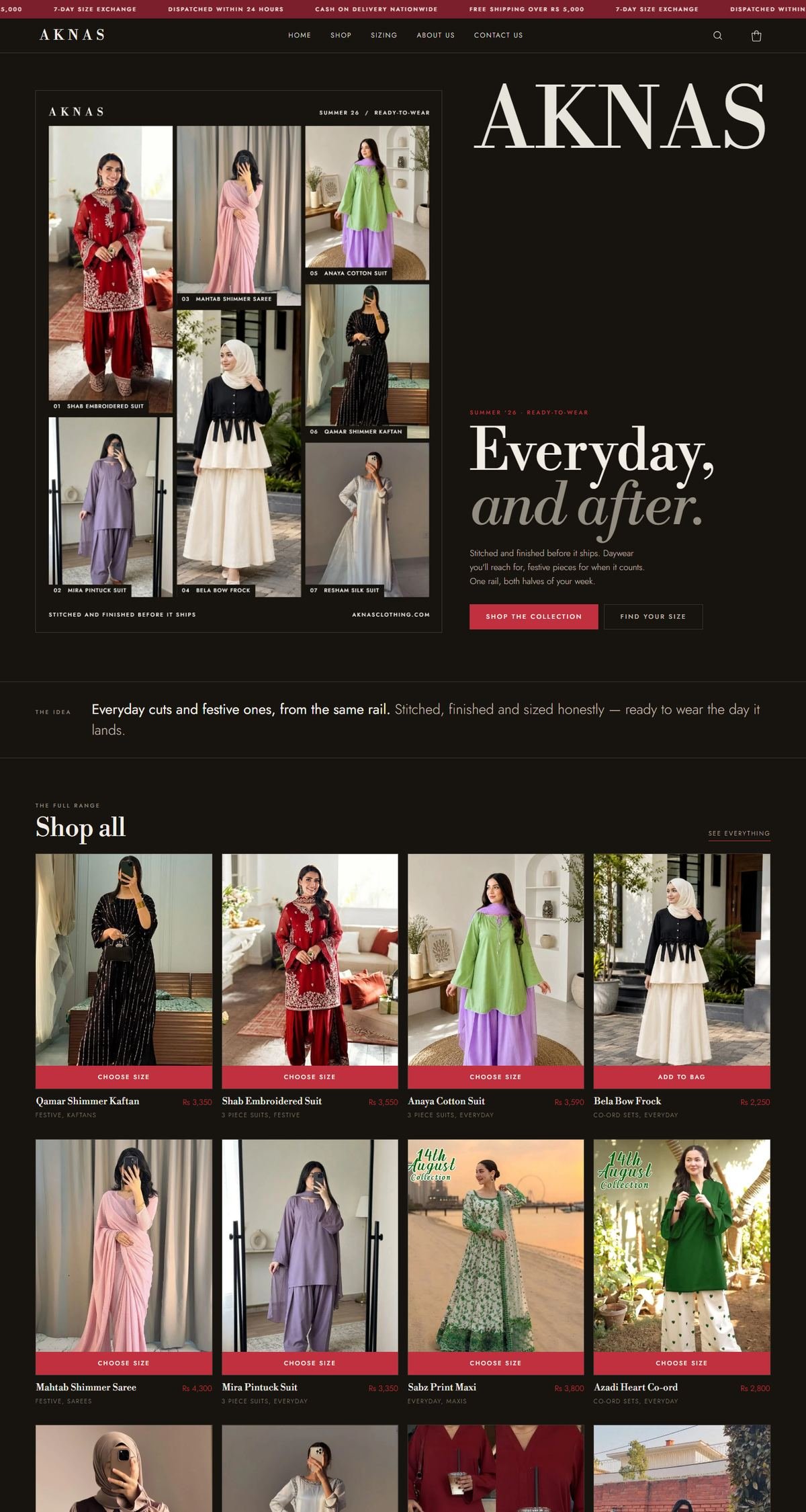 Aknas Clothing website