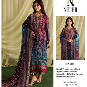 Maroon & Teal Embroidered Luxury Lawn Suit