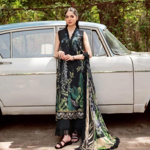 Black Tropical Embroidered Lawn Suit