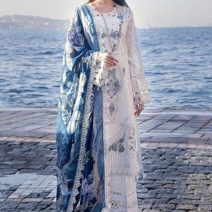 White & Blue Chikankari Lawn Suit