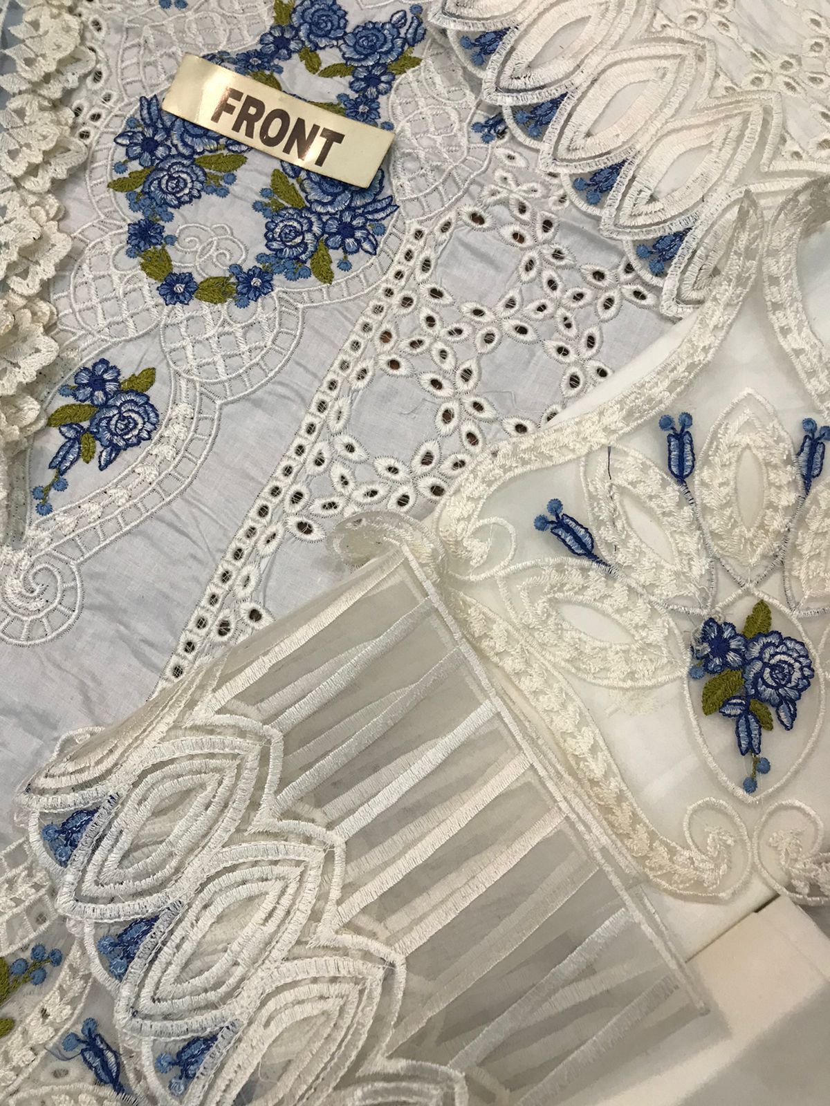White & Blue Chikankari Lawn Suit - Image 6